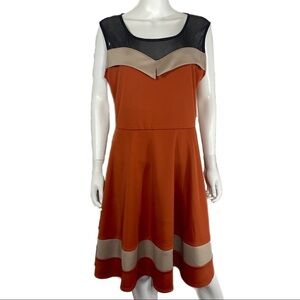O'- Sher Sleeveless Burnt Orange  Netted Top Fit & Flare Dress